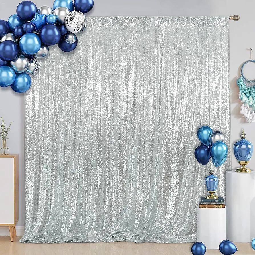 Silver Sequin Photo Backdrop 6FT x 8FT Curtain