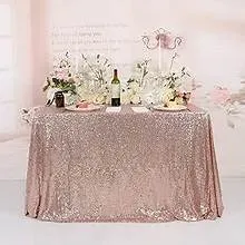 Rose Gold Sequins Tablecloth 60" X 126"