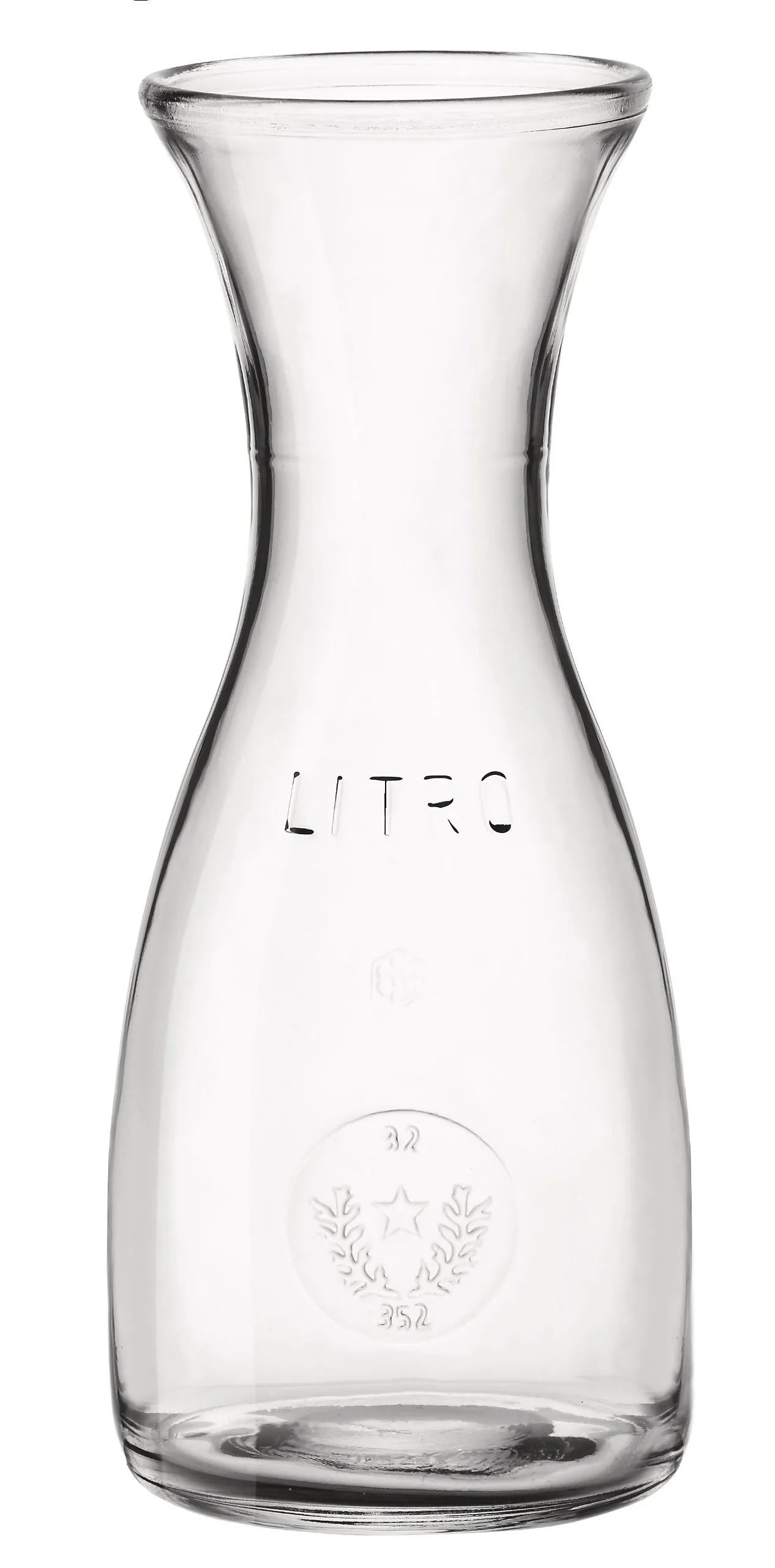 large wide-mouth glass carafe
