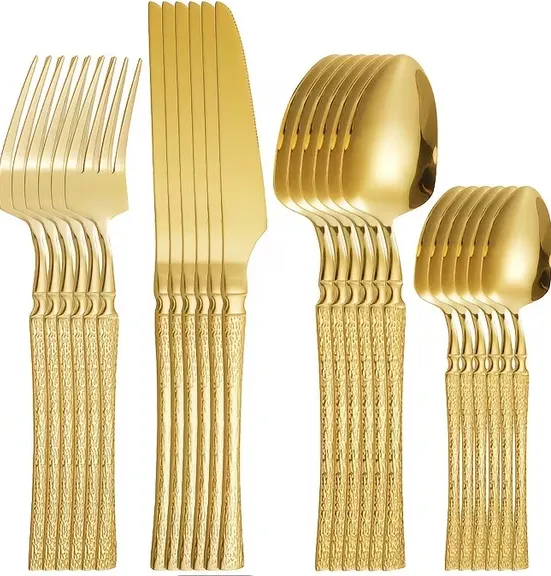 Upgraded Gold Hammered Flatware