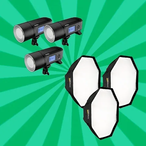 3 Flashes Godox con 3 Softboxes