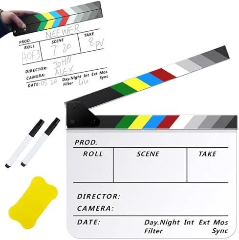 Claqueta con plumón y borrador