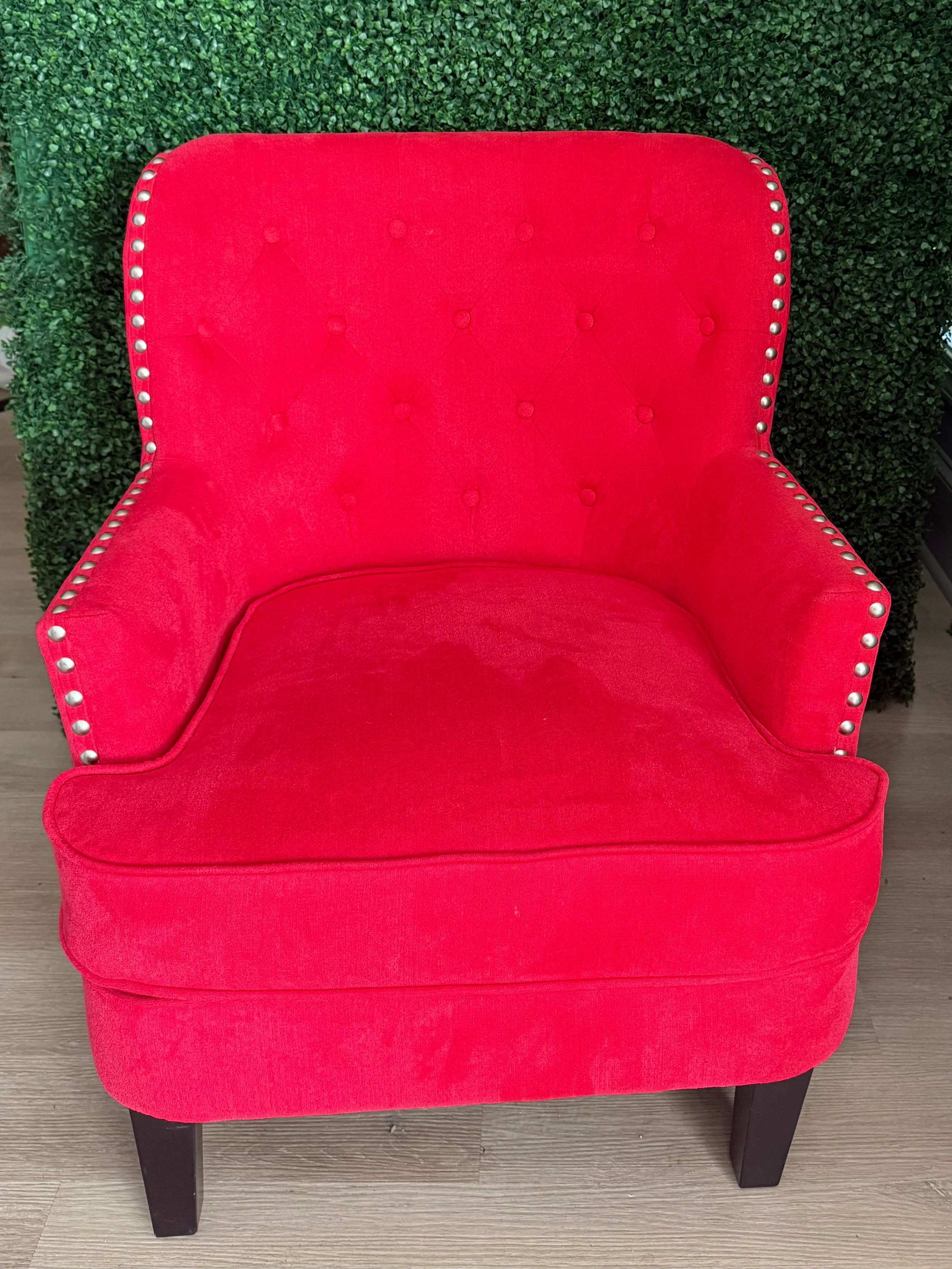 Tufted Wingback Red Velvet Armchair