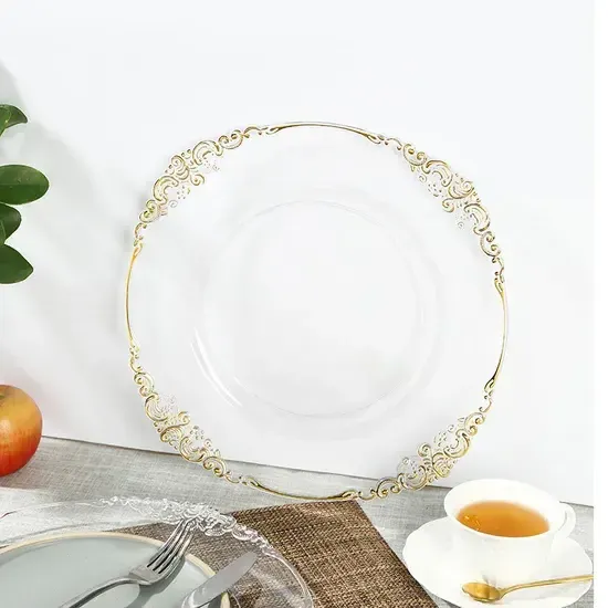 Clear Dinner Plate with Gold Trim