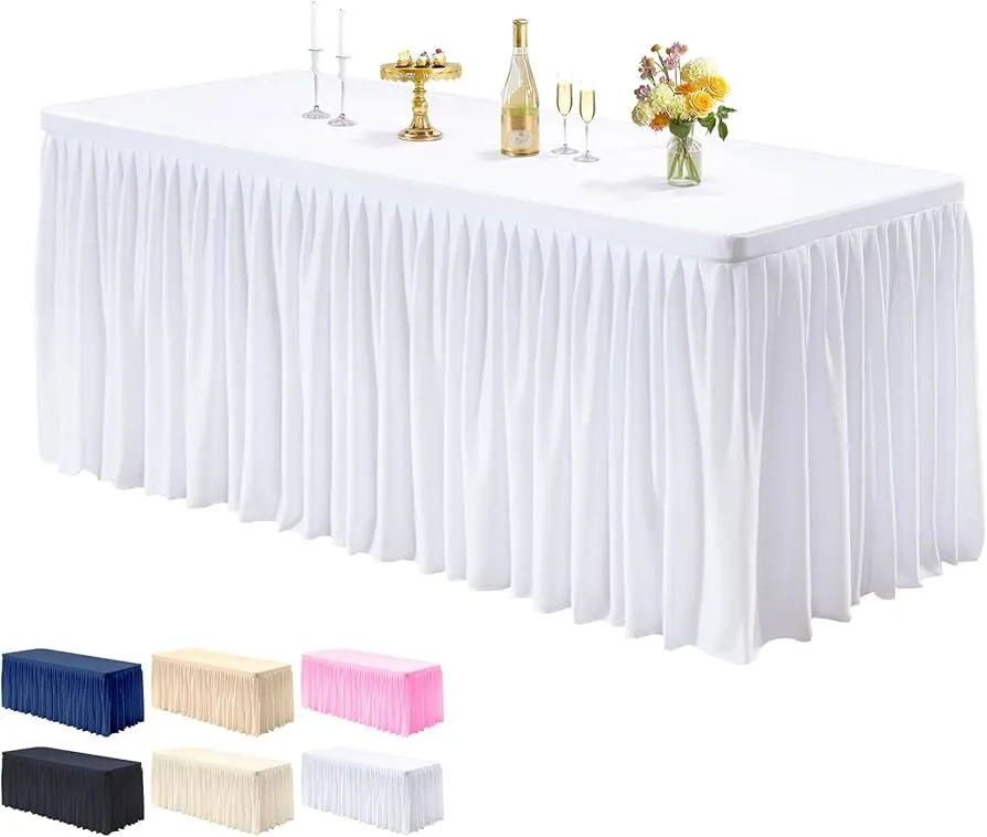 White Pleated Fitted Table Cover
