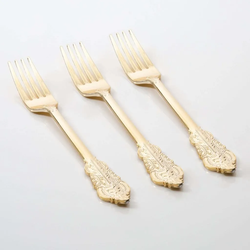 Plastic Gold Fork with Vintage Ornate Handle