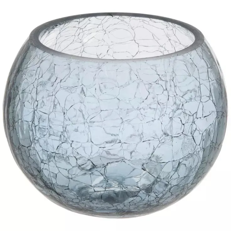 Blue Crackle Glass Tea Light Candle Holder