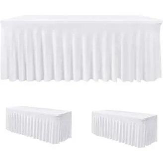 White Pleated Fitted Table Cover 6 ft