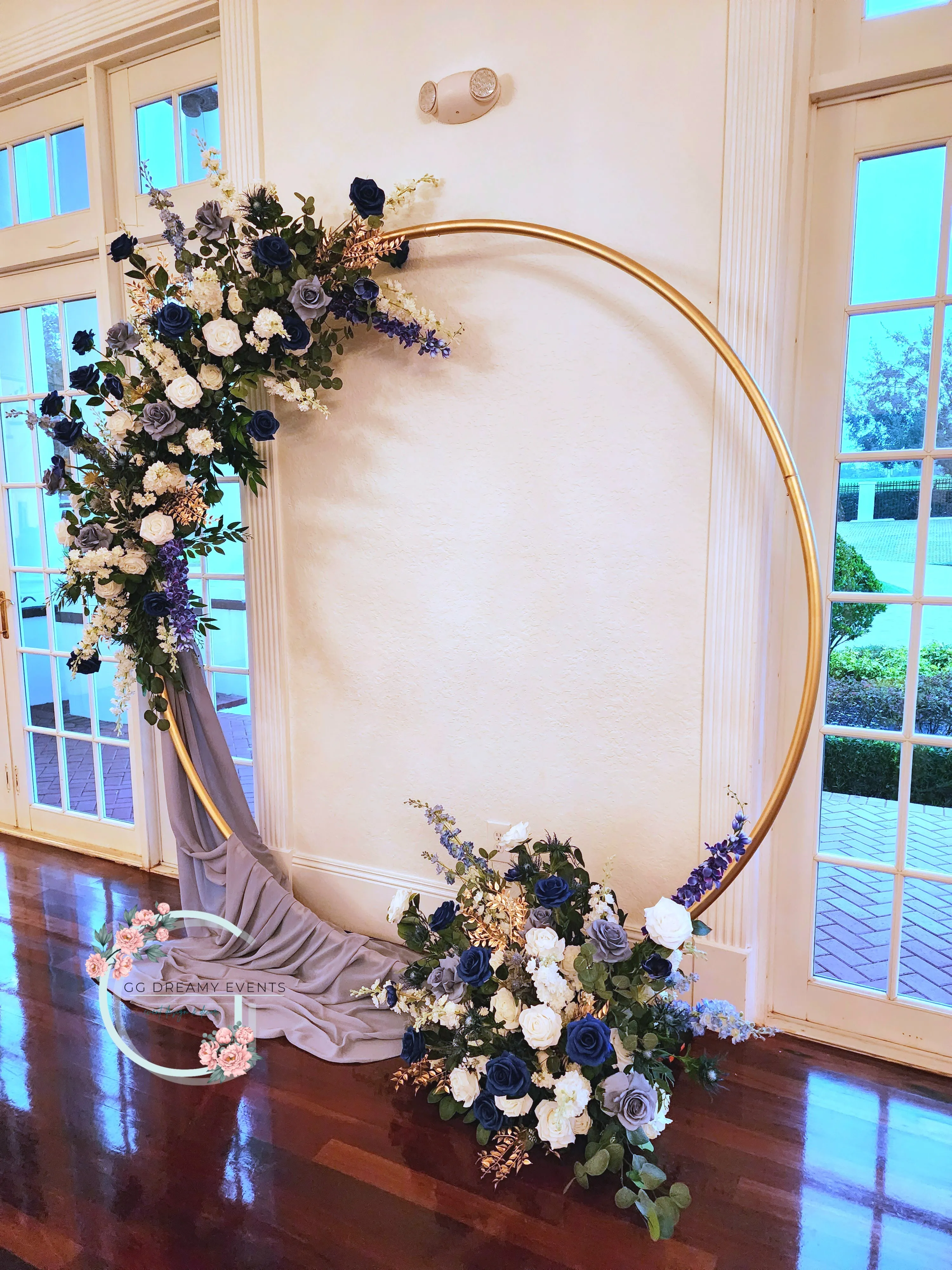 Golden Hoop Infinity Arch and Blue Blooms