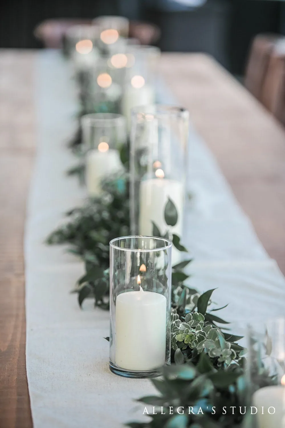 Glass Cylinder with Flameless Candle Pillar Garland Centerpiece 6ft Table