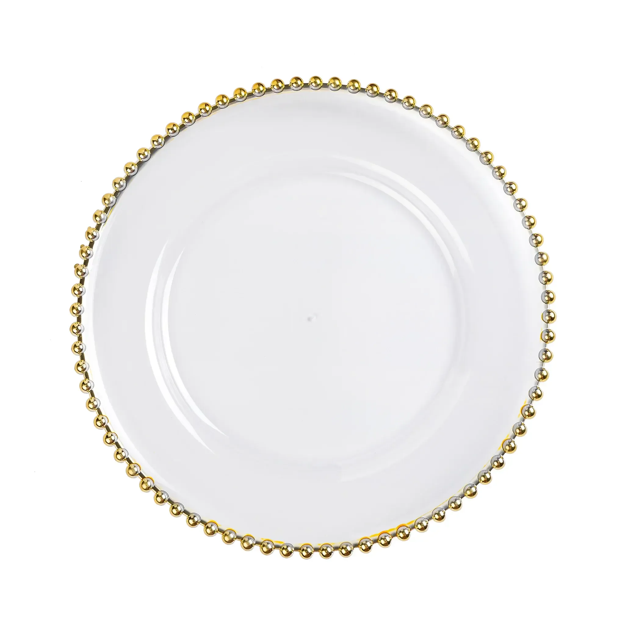 Acrylic Beaded Charger Plate (Clear + Gold Trim)