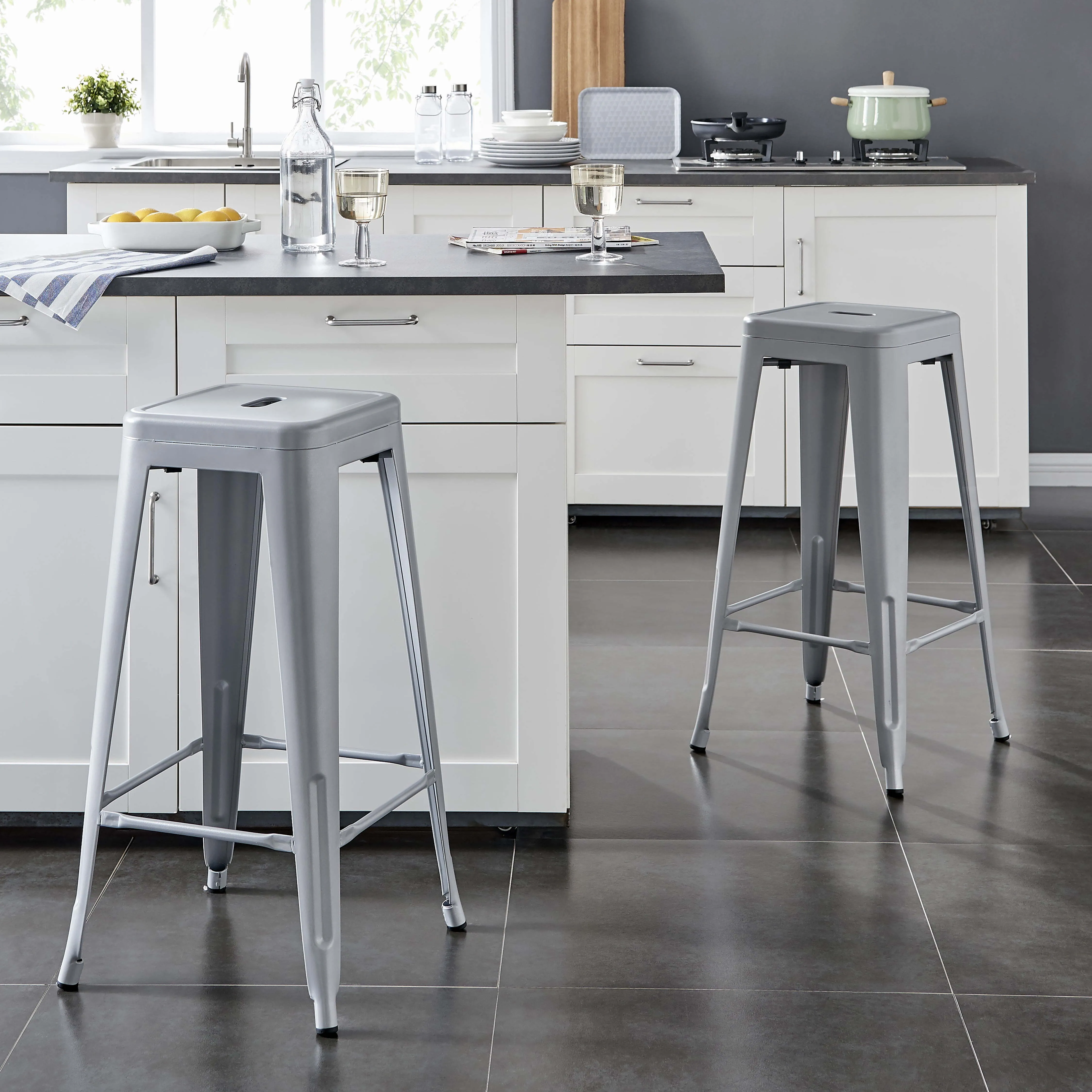 Silver Metal Barstool (No Backrest)