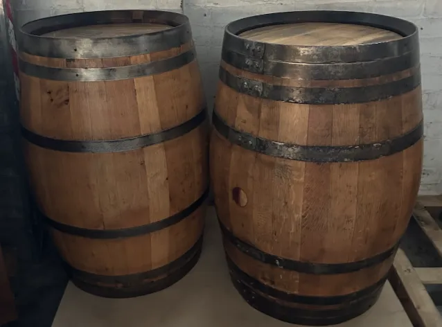 Dark Wood Barrel with Black Bands