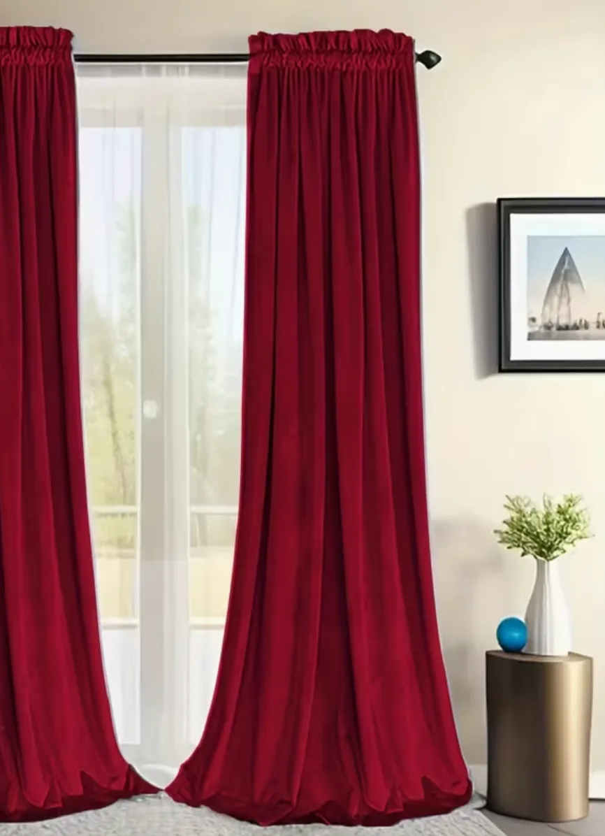 Red Velvet Curtain Valance