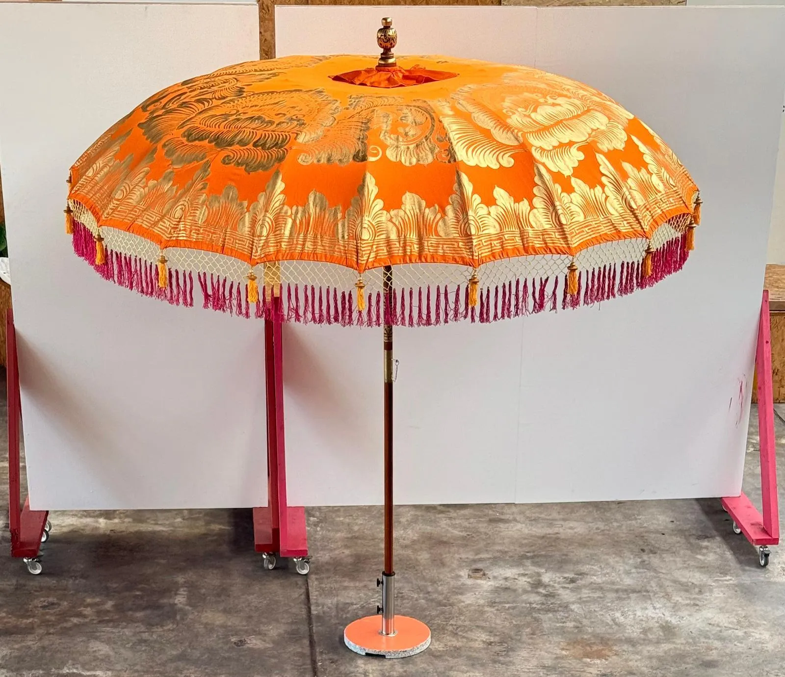 Hand-Made Luxury Parasol with Orange Canopy and Gold Design
