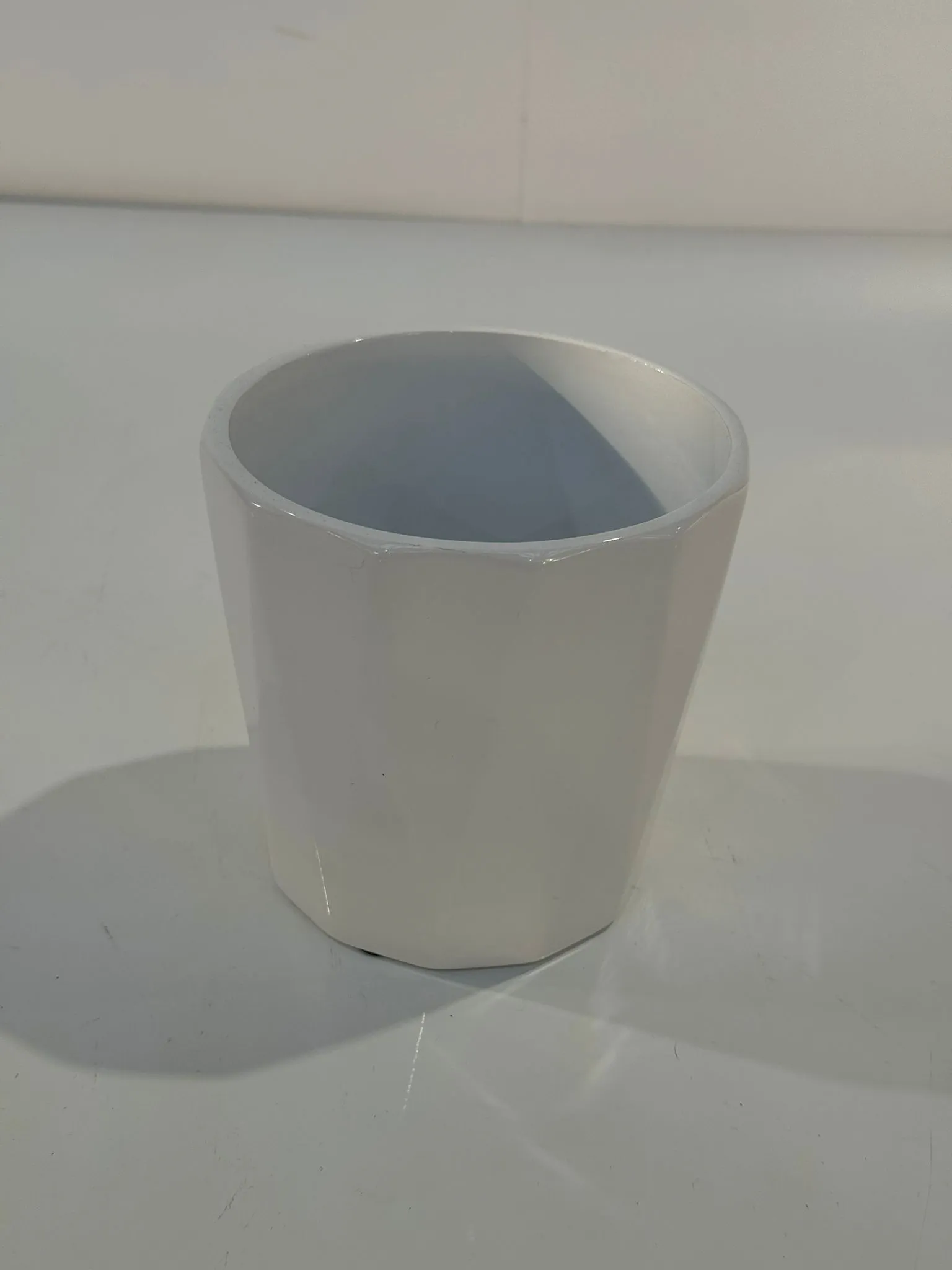 Geometrically Faceted White Ceramic Plant Pot (13cm)