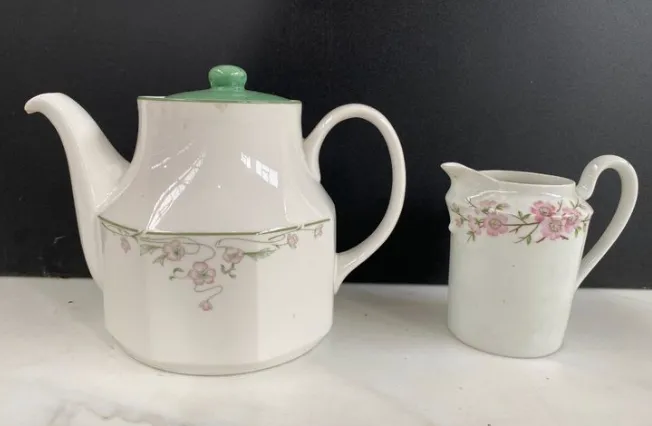 Pink Flowers Teapot and Jug Set