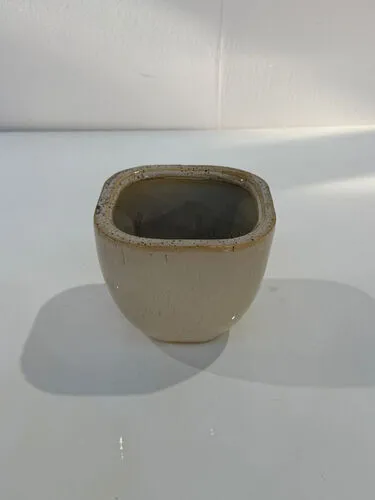 Beige Square Opening Rounded Plant Pot (14cm)