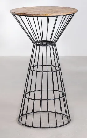 Wooden Top Bar Table with Detailed Metal Base