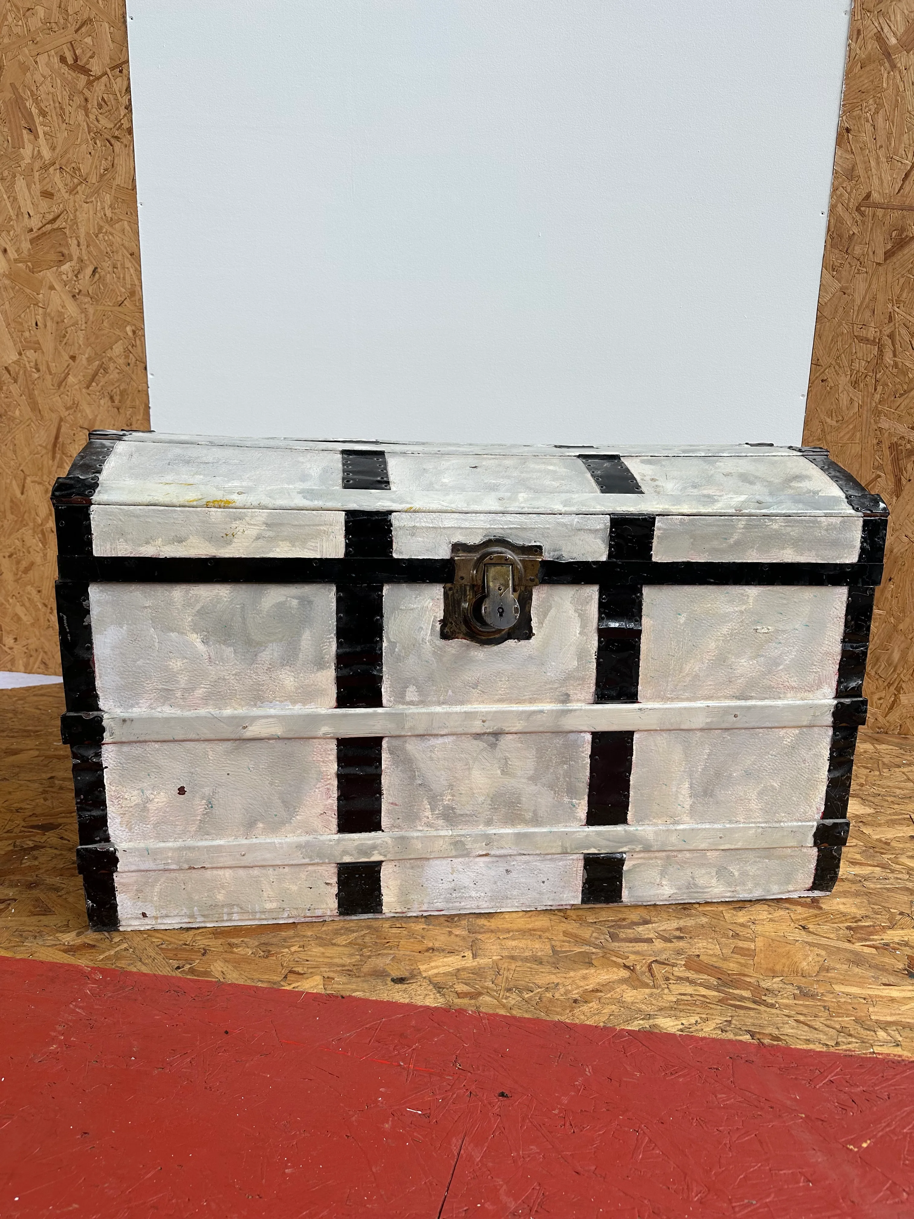 Antique White & Black Steamer Trunk