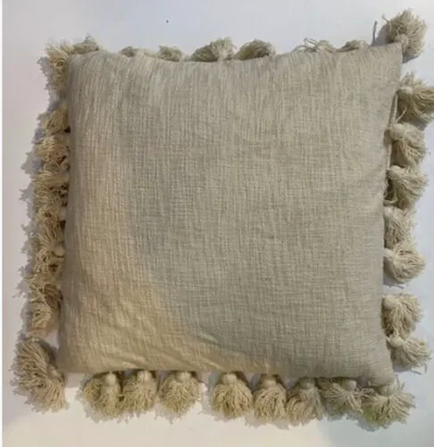 Beige Cushion with Tassels