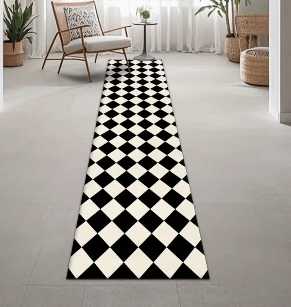 Black & White Checkered Hallway Runner Mat