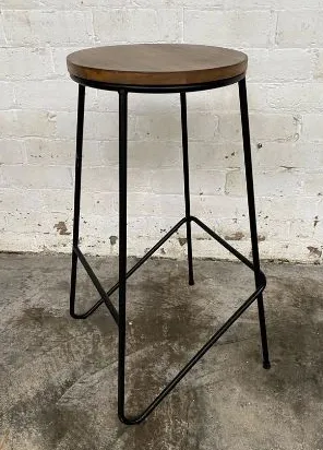 Round Wooden Bar Stool with Metal Legs