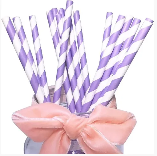 Purple and White Striped Straws (pack of 100)