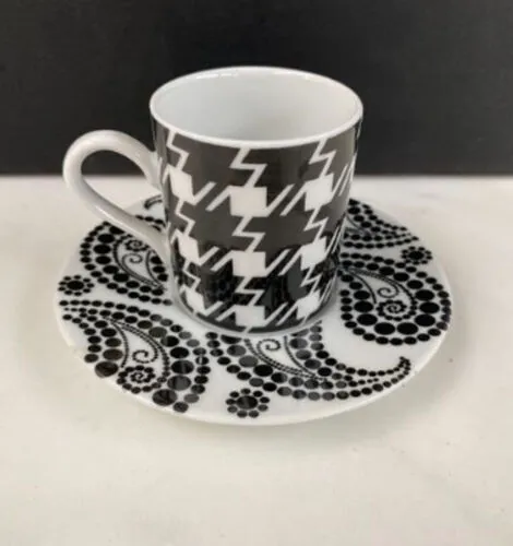 Black and White Teacup and Saucer