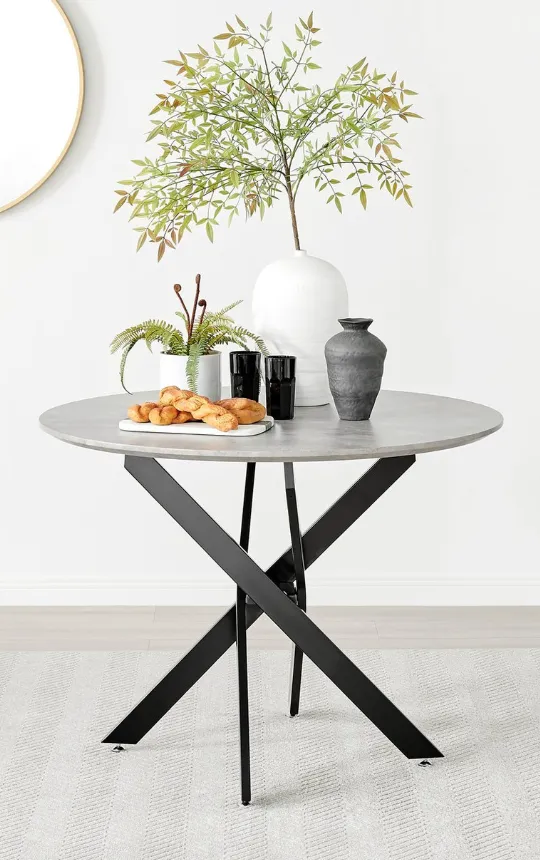 Concrete Effect Dining Table (with Black Legs)