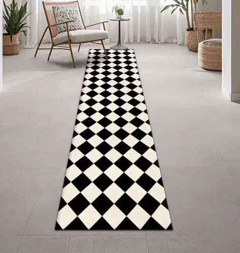 Black & White Checkered Hallway Runner Mat