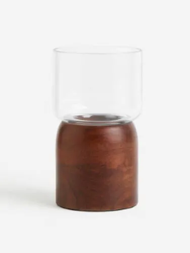 Wood Bottomed Glass Candle Holder