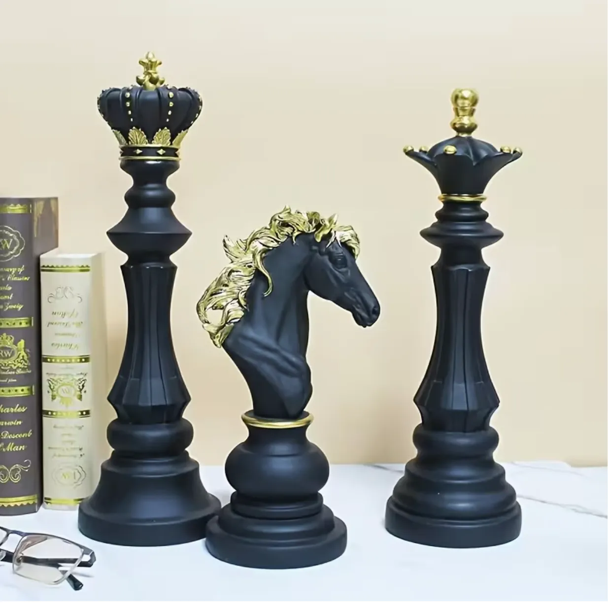 3pc Black Chess Piece Decorations