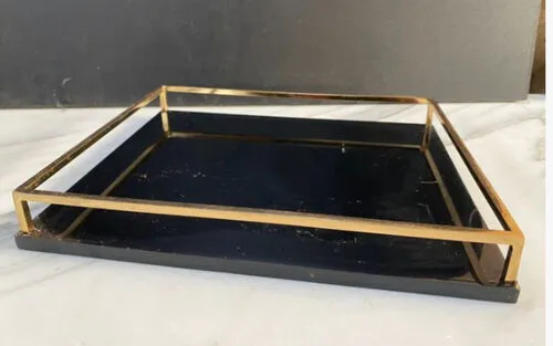 Black Tray with Gold Handles