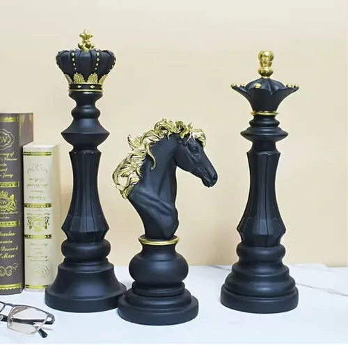 3pc Black Chess Piece Decorations