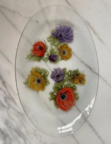 Glass Floral Painted Plate