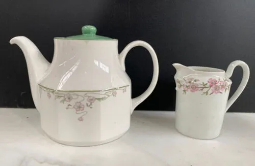 Pink Flowers Teapot and Jug Set