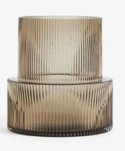 Fluted Beige Glass Vase