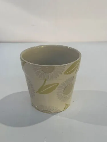 Cream Flower Patterned Plant Pot (13cm)