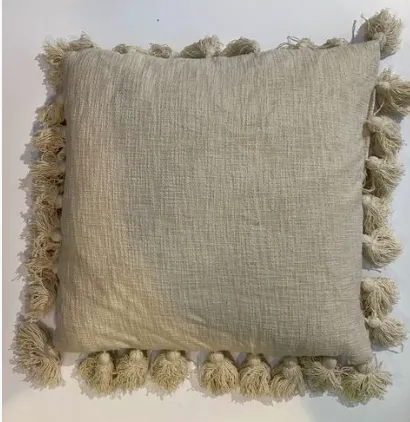 Beige Cushion with Tassels