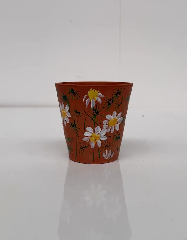 Hand-painted Daisy Terracotta Pot