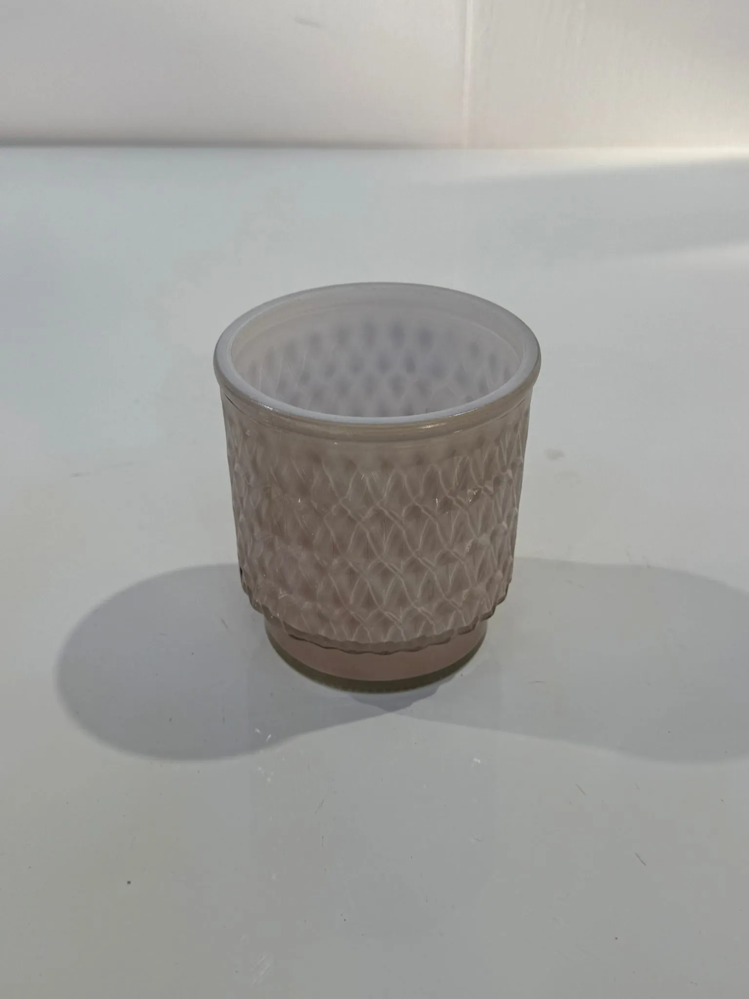 Pale Pink Textured Crosshatch Pattern Candle Holder (12cm)