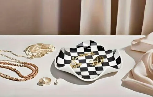 Black & White Checkered Jewelry Dish