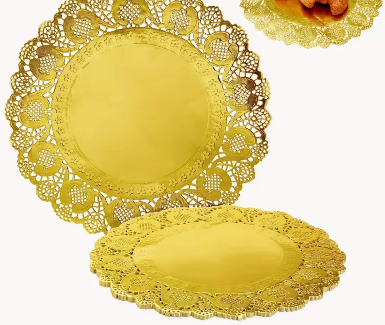 100x Gold floral lace paper doilies