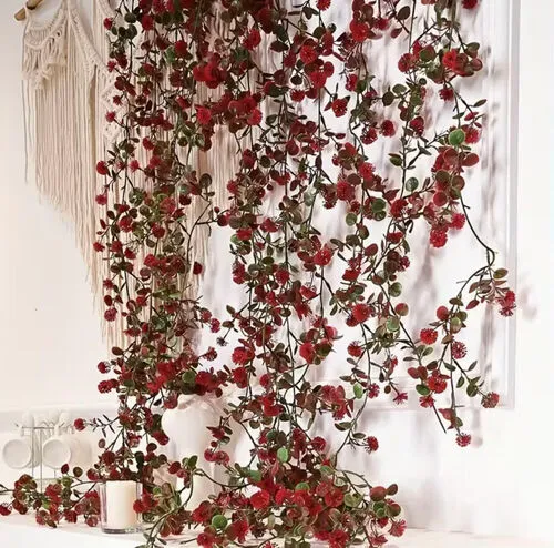 Red Berry & Green Leaf Artificial Hanging Vine (173cm)