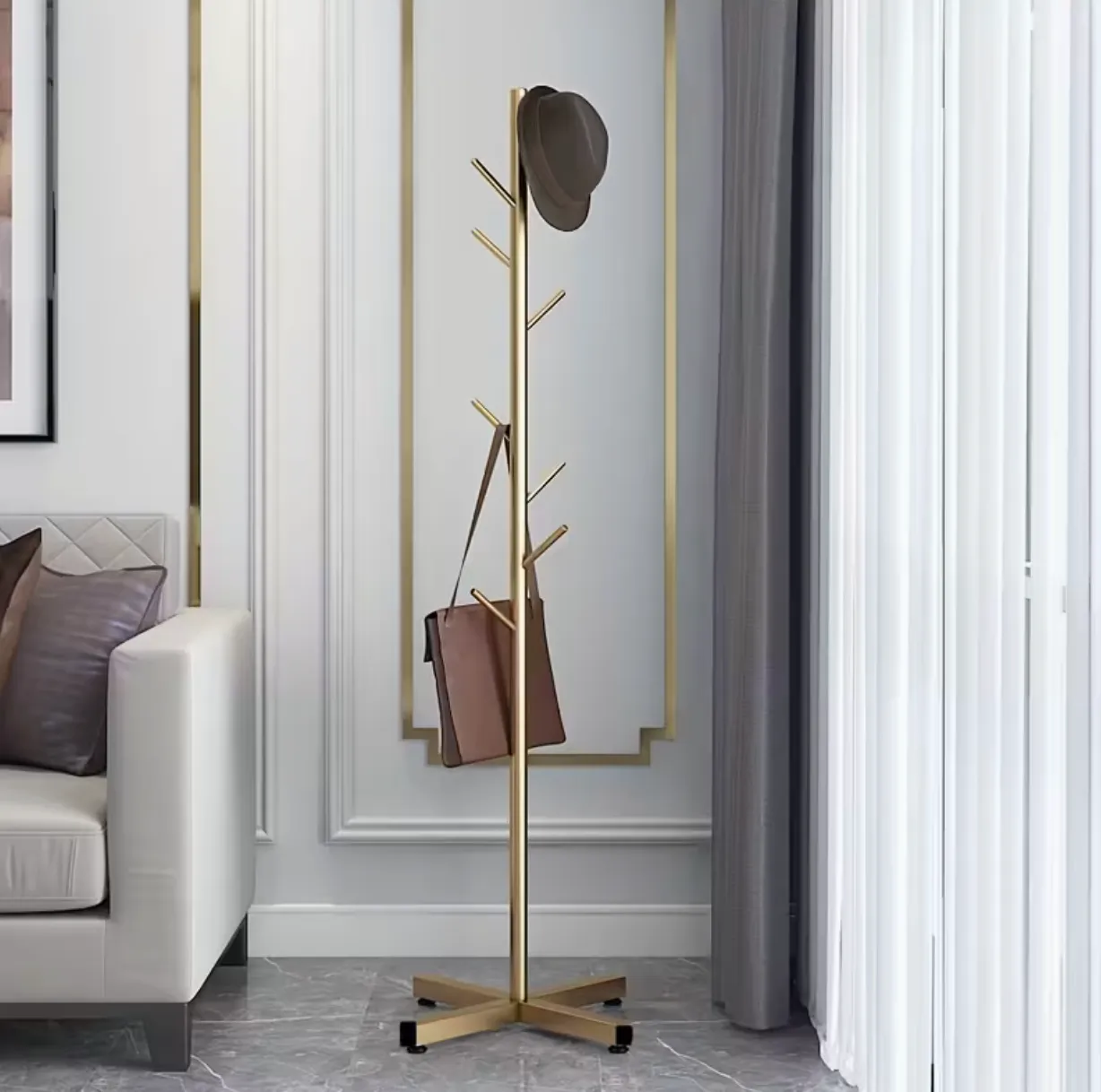 Golden Freestanding Coat Rack