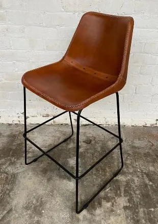 Leather Stitched Bar Stool