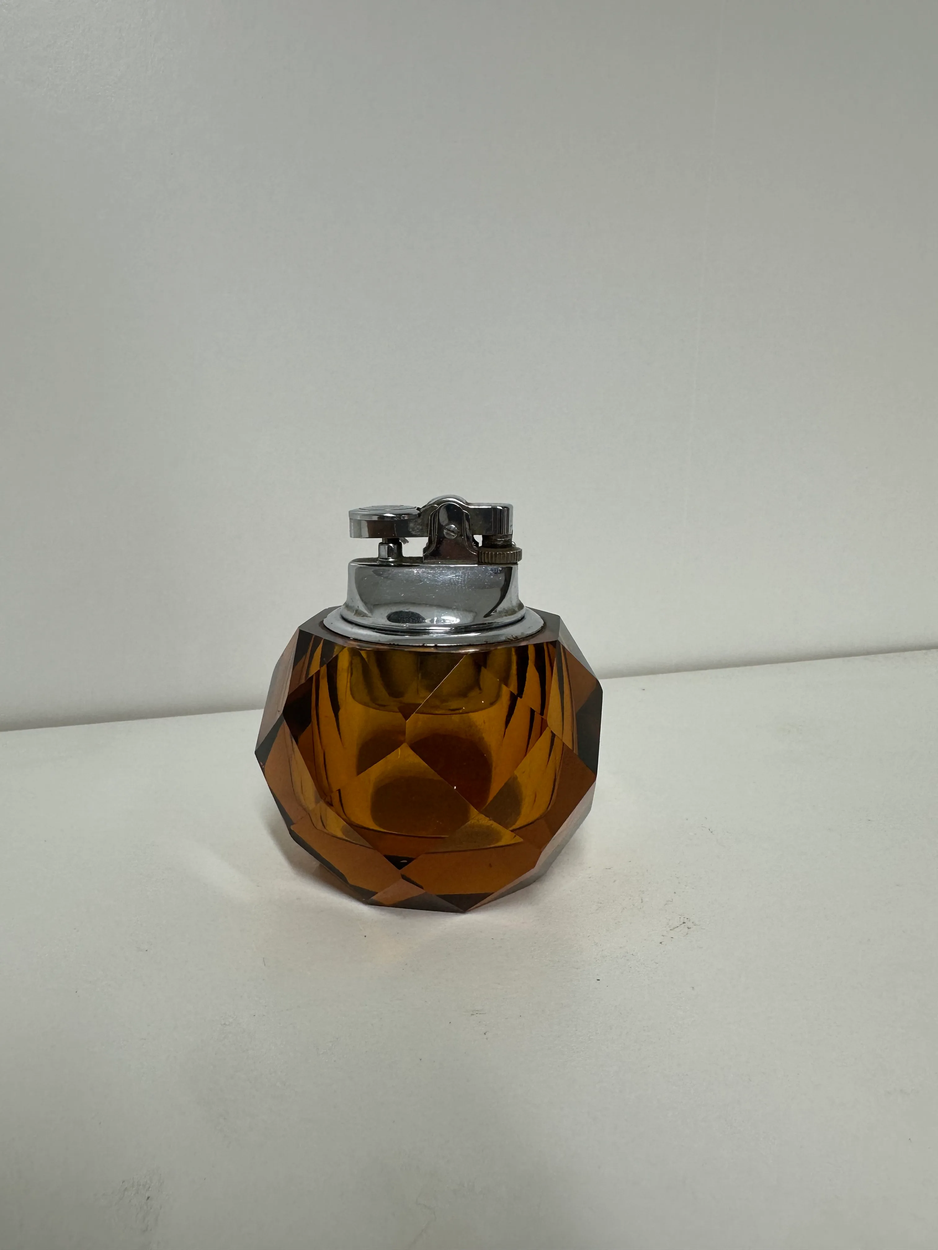 Vintage Amber Faceted Glass Table Lighter