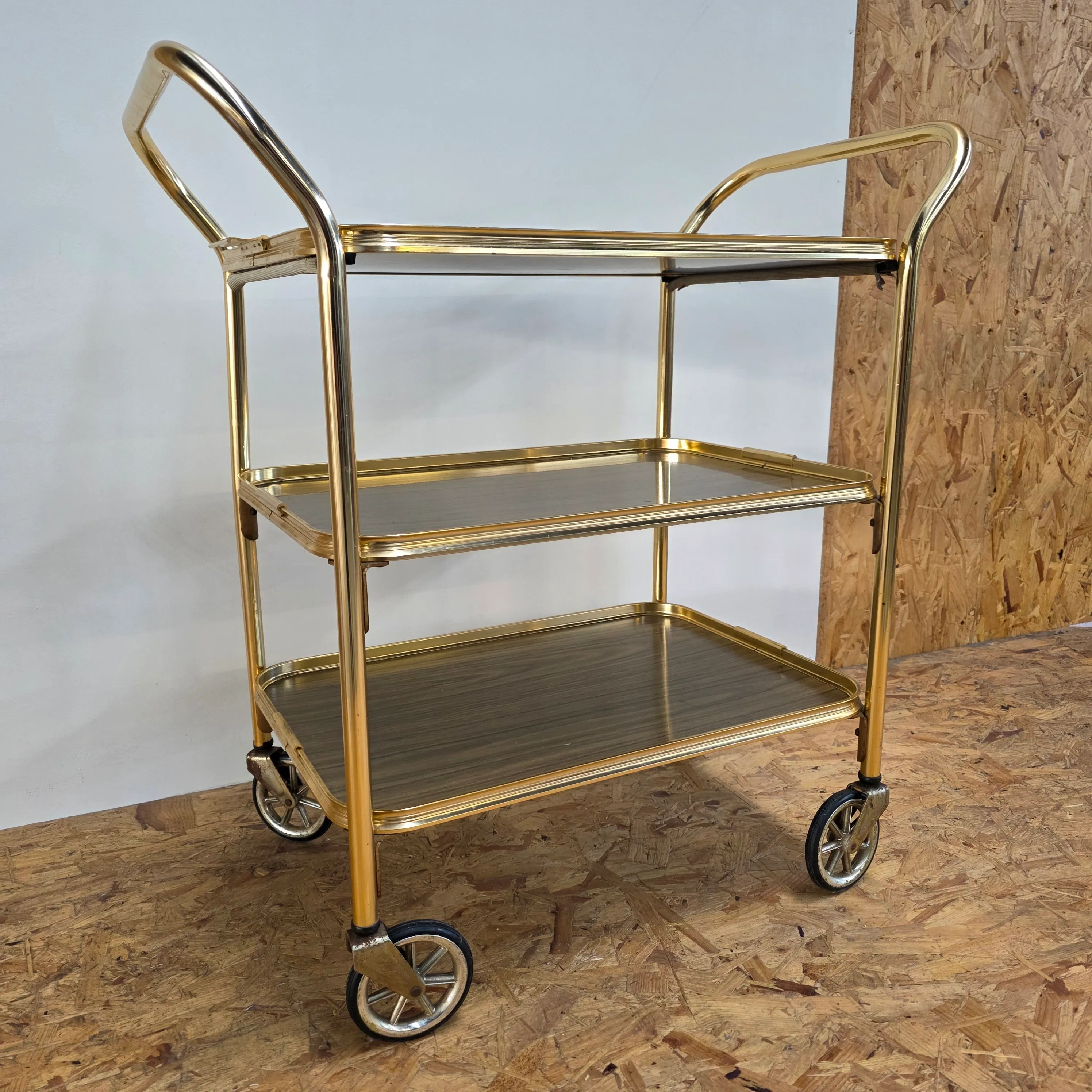 Gold Frame Three Tier Metal Drinks Trolley