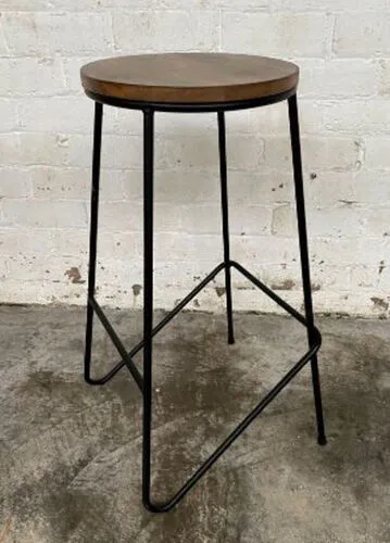 Round Wooden Bar Stool with Metal Legs